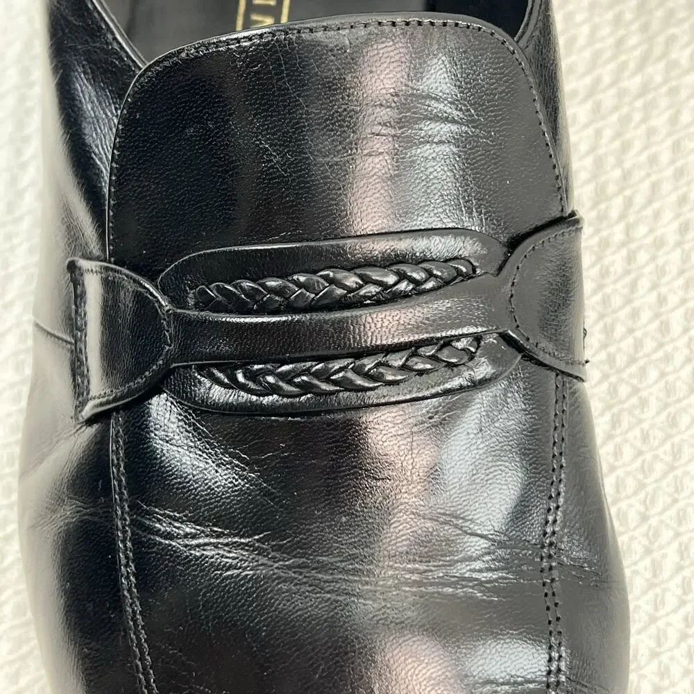 Florsheim Black Leather Penny Loafers Braided Strap Mens US 13 E Dress Shoes